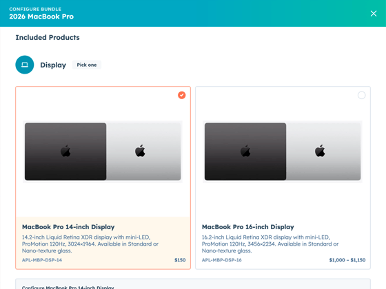 The Quotivity guided configurator showing valid product options to pick from
