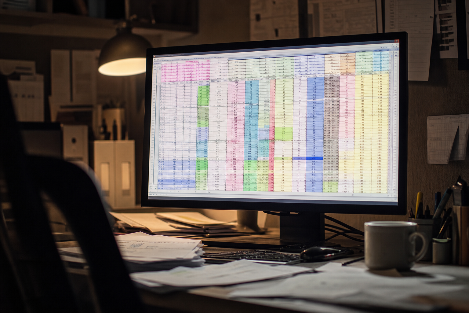 Excel Spreadsheet Chaos on Computer Screen