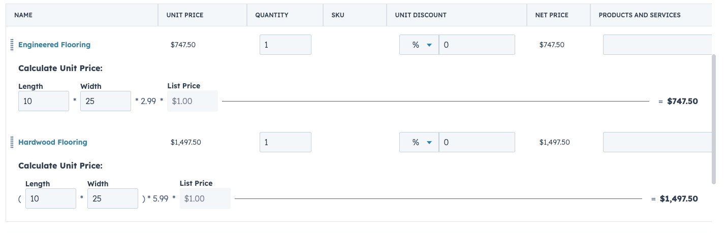 Add line items to get total cost