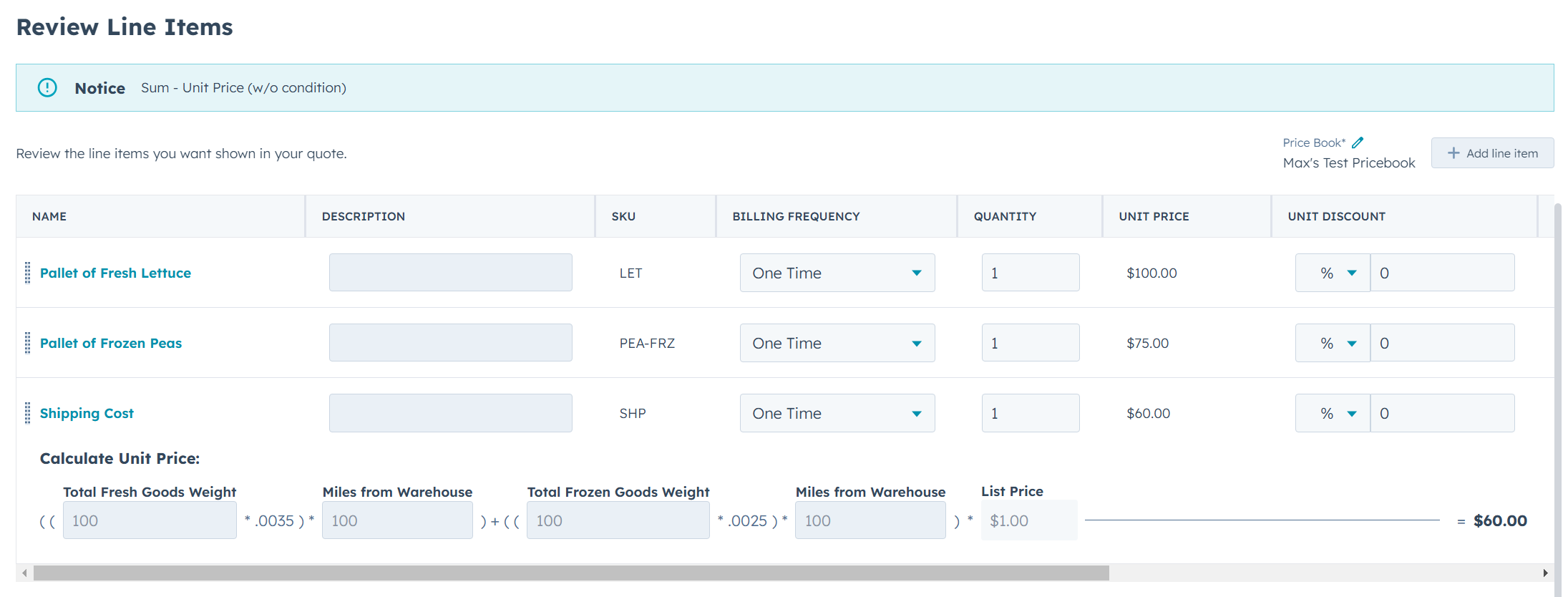 Manage cost premiums for different item types