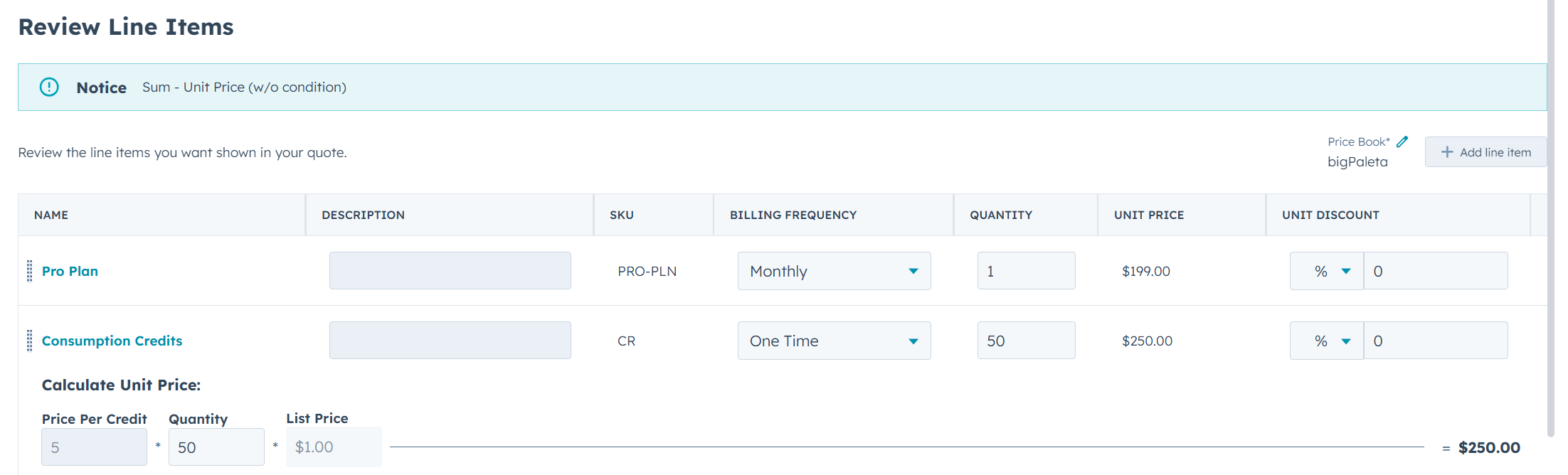 Calculate volume credits