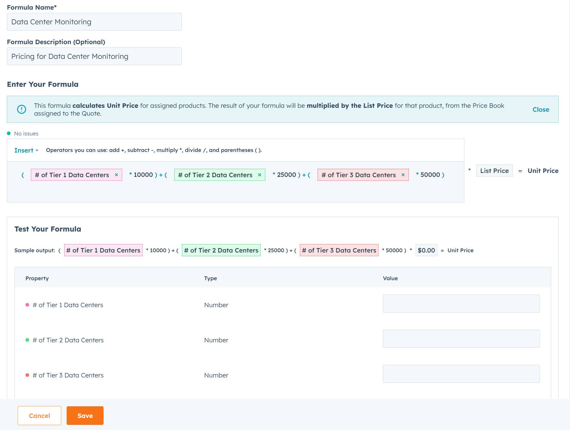 Create cost of software per month per device cost of location formulas