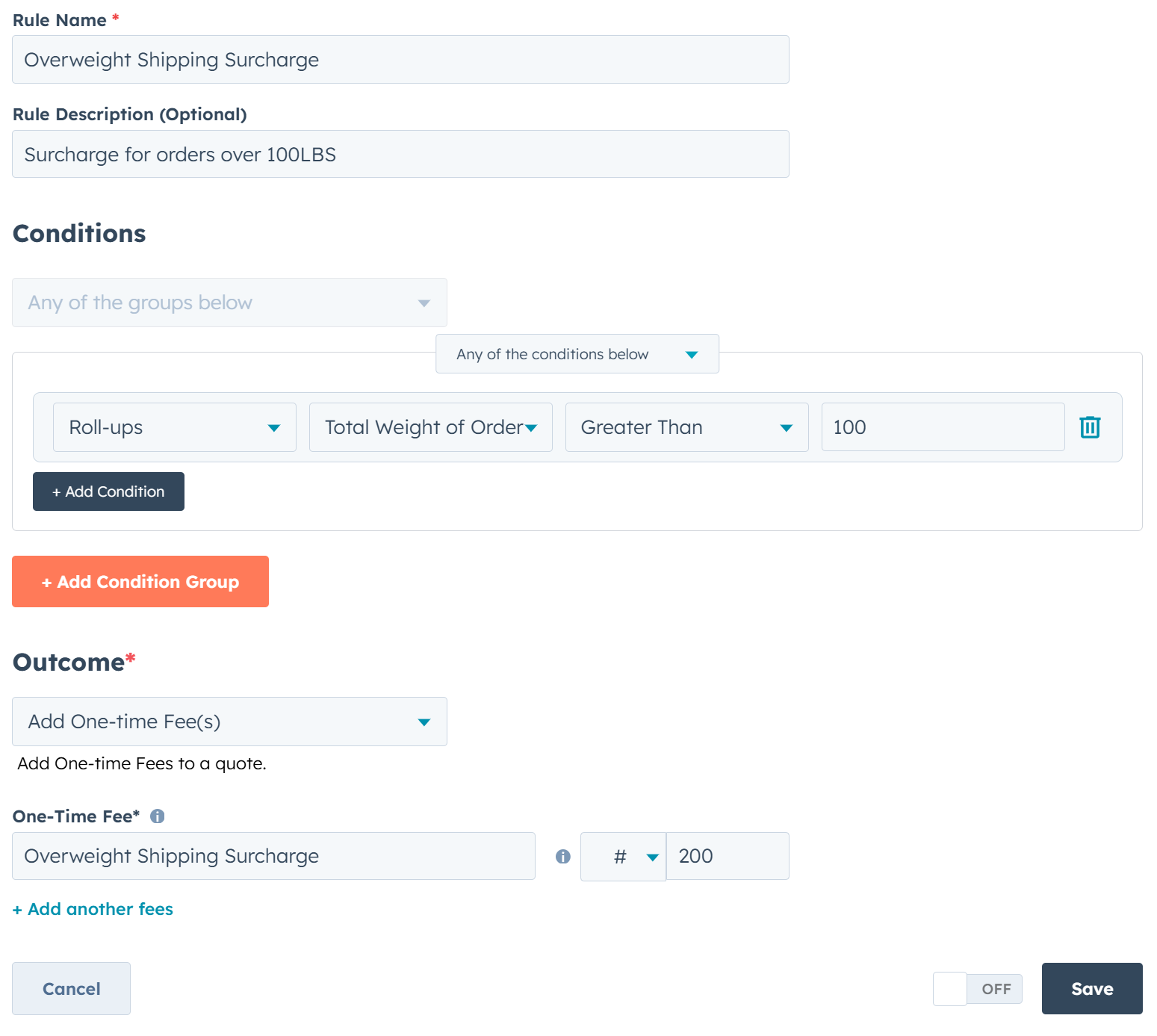 Charge delivery fees based on total weight