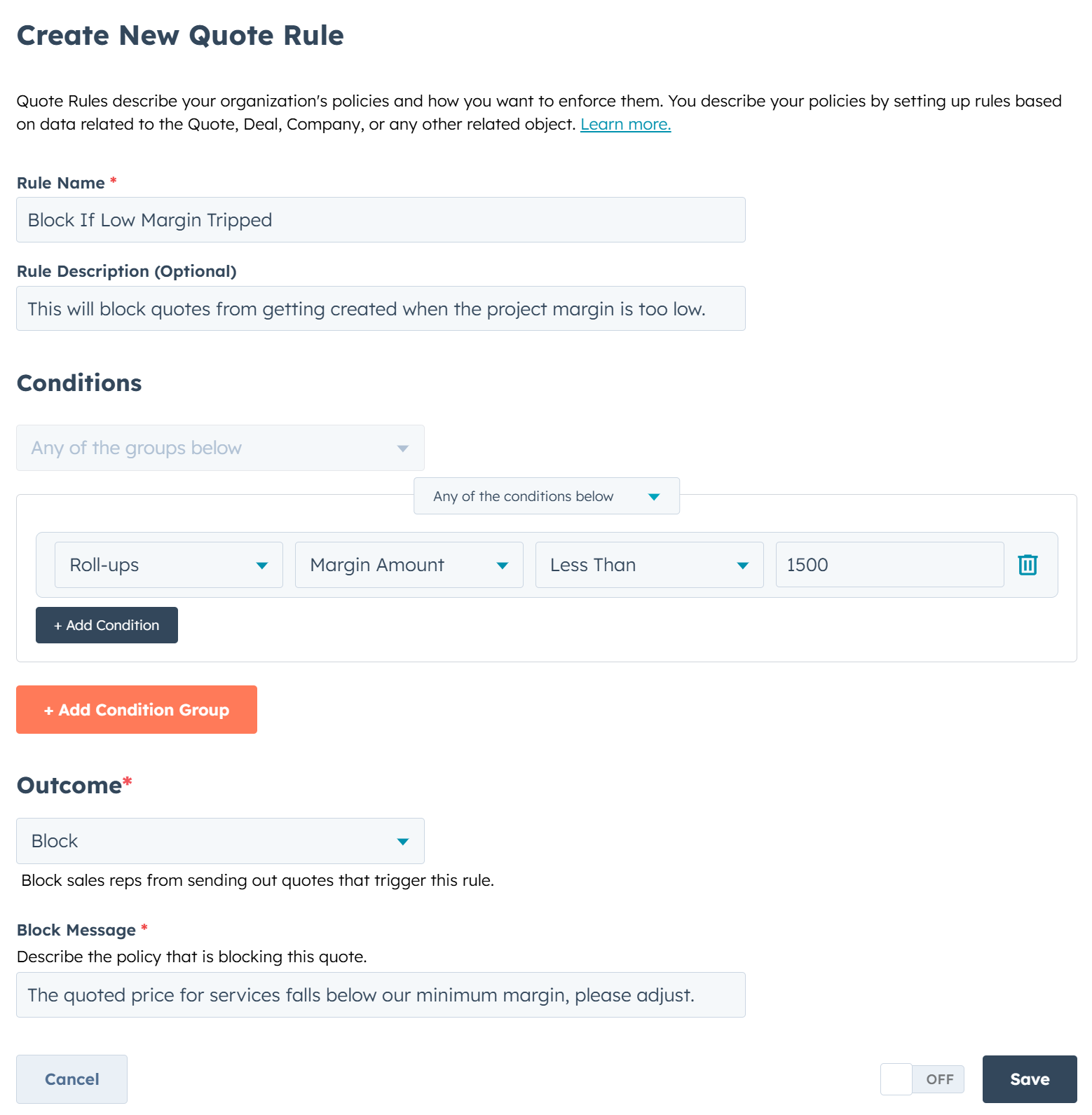 Protect margins with minimum rules formulas