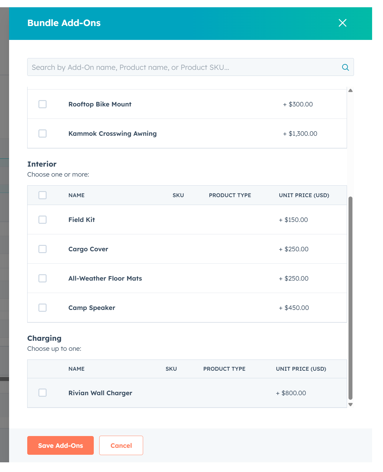 Break Out Add-Ons by Category