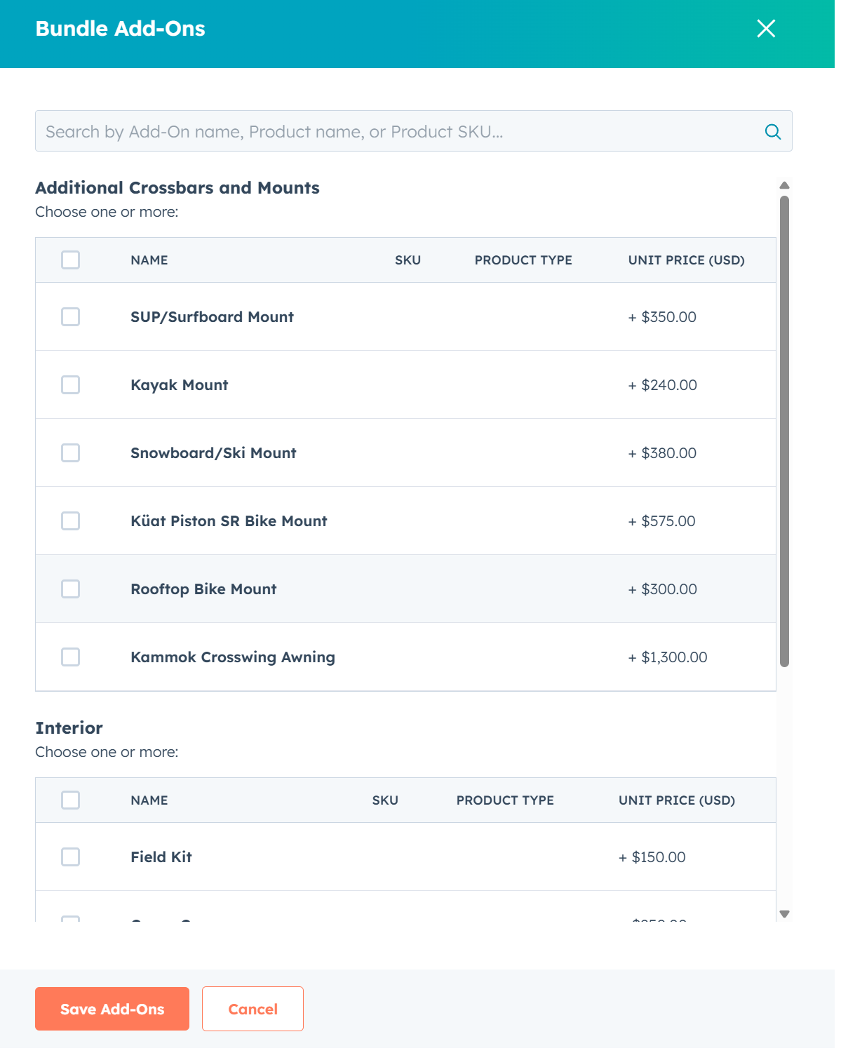 Use Price Adjustments per Selection