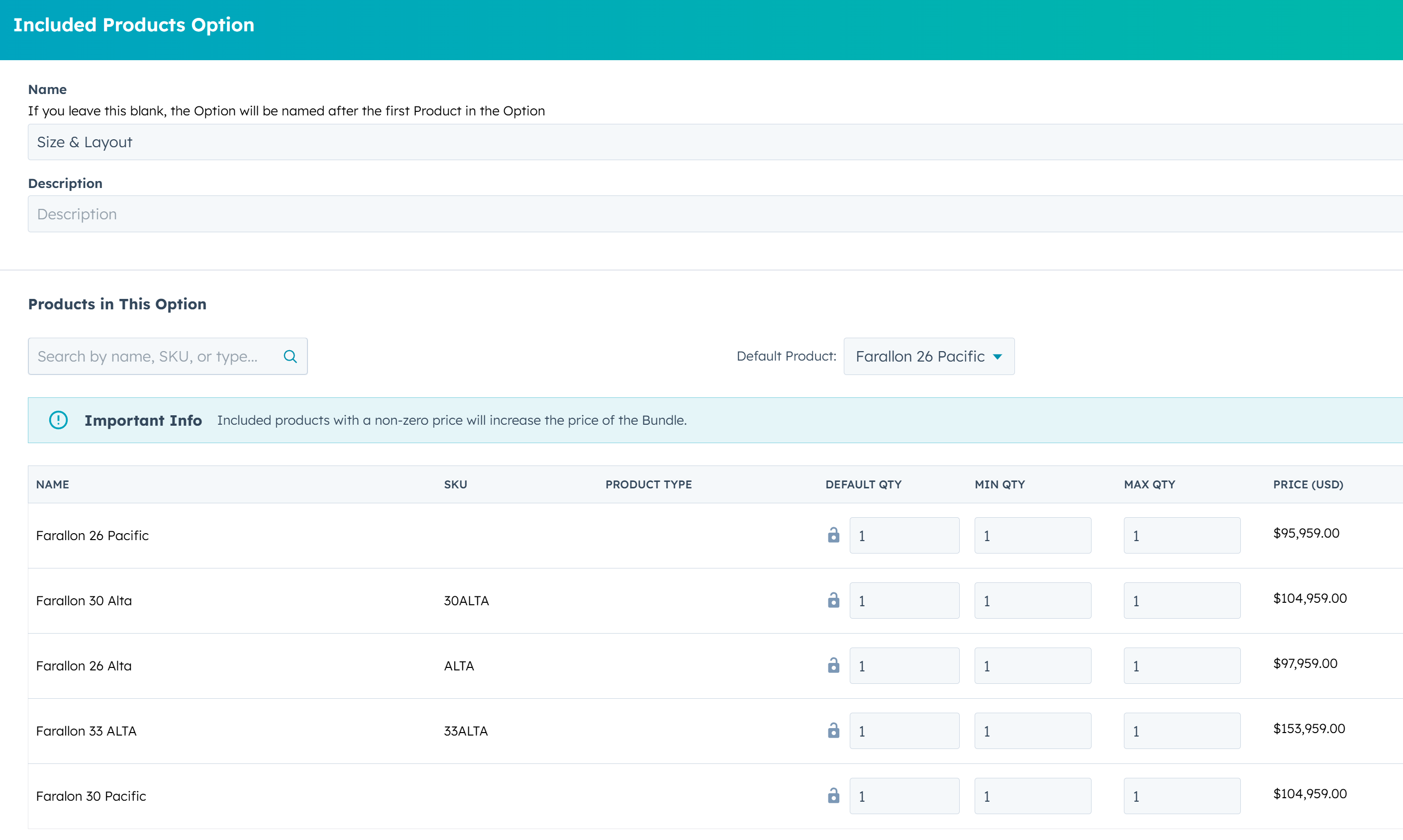 Build the 'Size Layout' Option Set