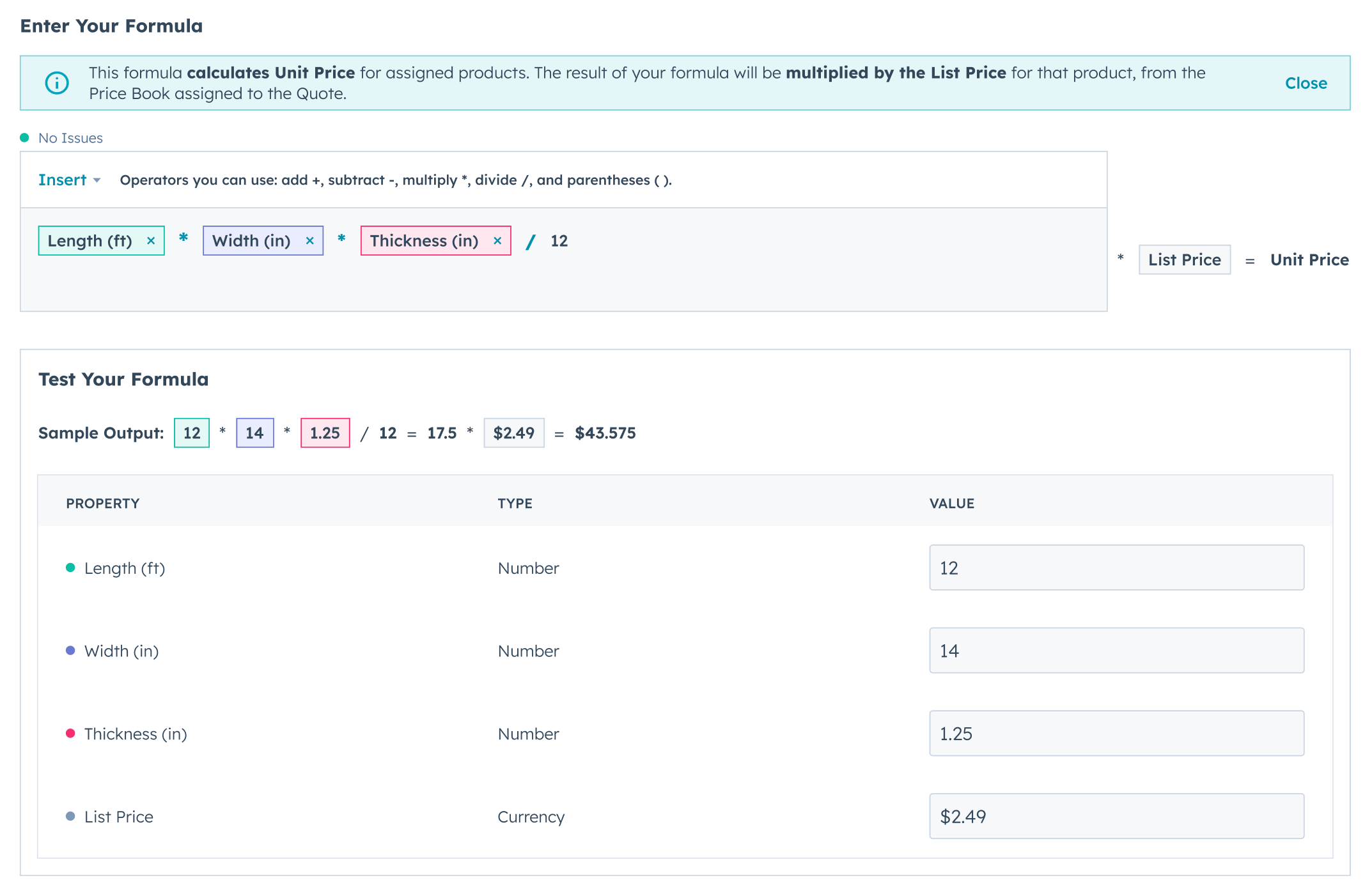 Building a pricing formula in the Quotivity Price Builder