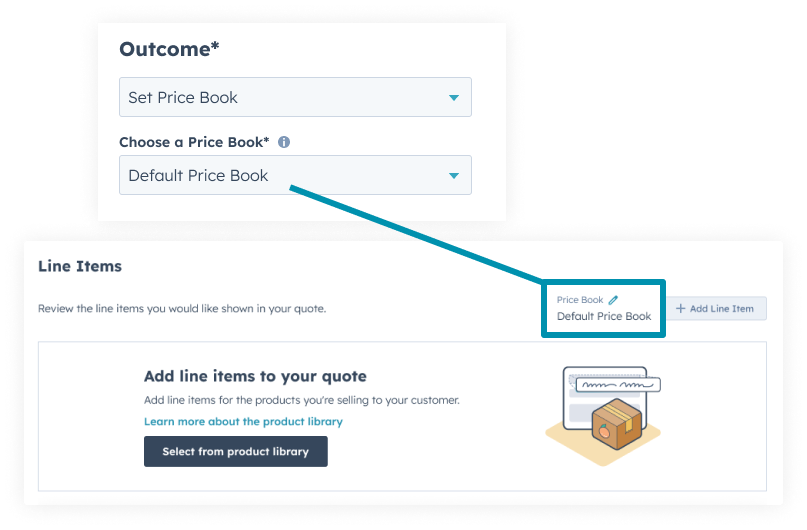 Setting a price-book outcome in the Quotivity Rule Builder