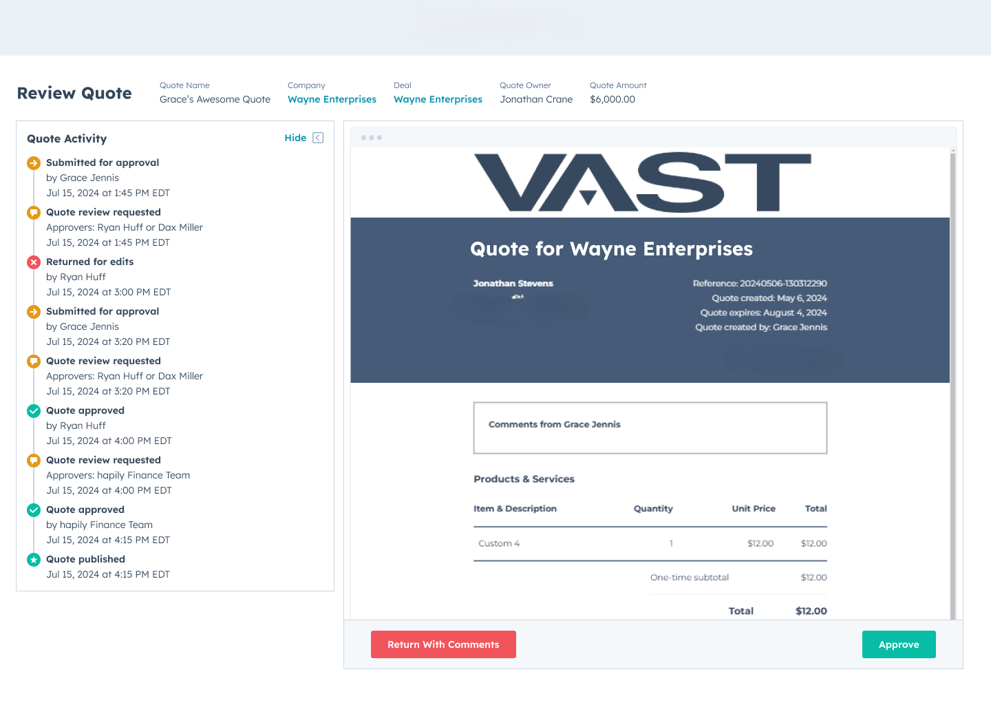 quote hapily - Admin Screens - Review Quote - Audit Trail Expanded